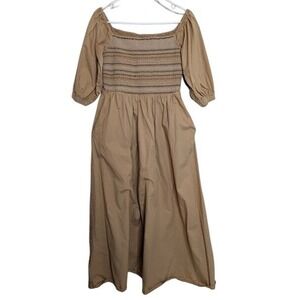 Old Navy Midi Womens Size Medium Smocked Wrapping Paper Brown Cottage Prairie